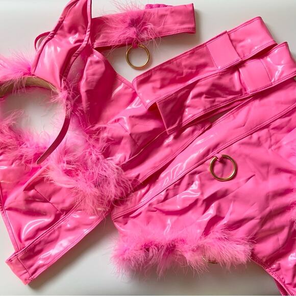 Pink Bunny Rabbit Costume Feathers Halloween Outfit Size M/L NWT Flaw - Picture 2 of 16